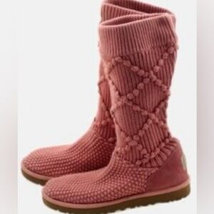 UGG Australia Womens 5879 Classic Argyle Knit Sweater Tall Pink Sock Boots Sz 6